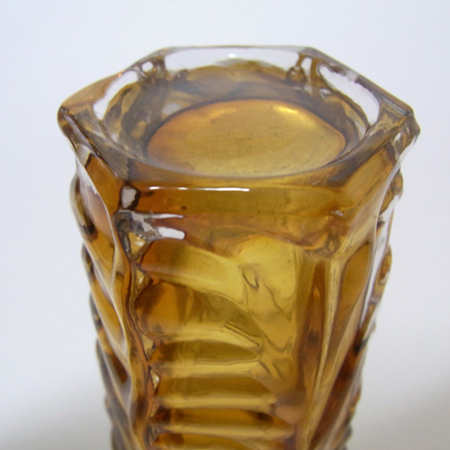 (image for) Tajima Japanese "Best Art Glass" Textured Amber Cased Glass Vase - Click Image to Close