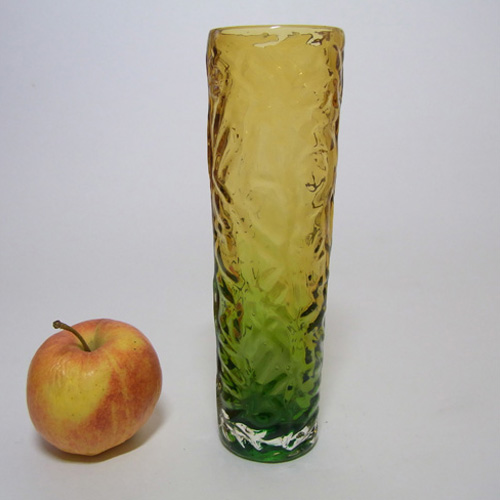 Tajima Japanese "Best Art Glass" Textured Amber & Green Cased Glass Vase - Click Image to Close