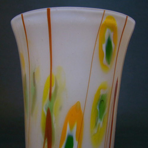 (image for) Kralik Czech Art Deco 1930's 'Murrine Canes + Lines' Glass Vase - Click Image to Close