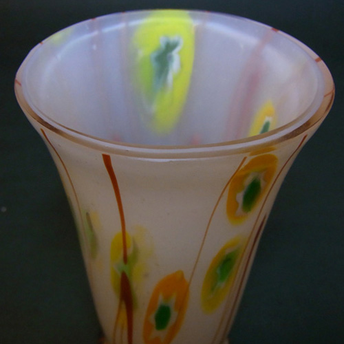 Kralik Czech Art Deco 1930's 'Murrine Canes + Lines' Glass Vase - Click Image to Close