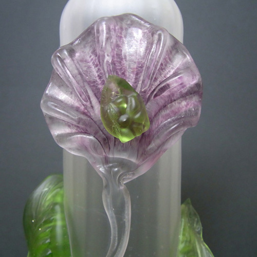 Kralik Art Nouveau Bohemian Glass Applied Flower Vase - Click Image to Close