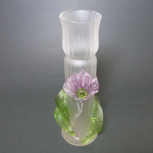 (image for) Kralik Art Nouveau Bohemian Glass Applied Flower Vase - Click Image to Close