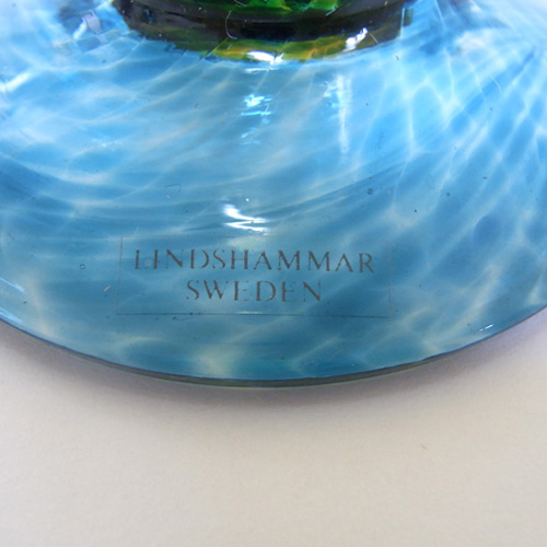Lindshammar Swedish Amber + Blue Glass Vase - Labelled - Click Image to Close