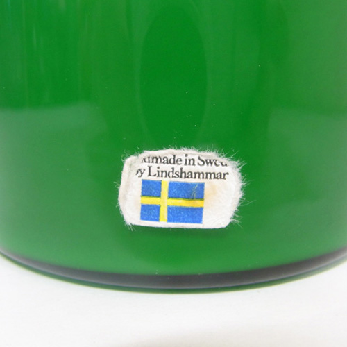 Lindshammar 1970's Swedish Green Glass Vase - Labelled - Click Image to Close
