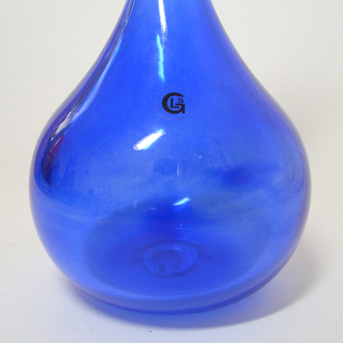 Liskeard British Blue Speckled Glass Vase - Labelled - Click Image to Close