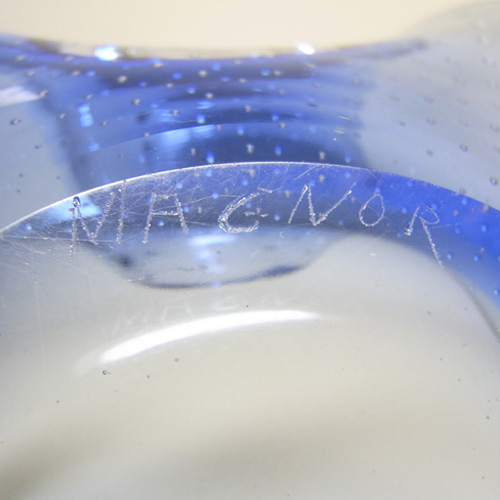 (image for) Magnor Norwegian 1970's Blue Glass Bubble Bowl - Signed - Click Image to Close