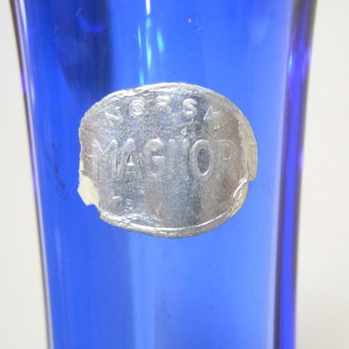 Magnor Norwegian 1970's Blue Glass Vase - Labelled - Click Image to Close