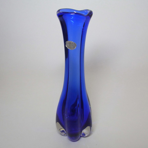 Magnor Norwegian 1970's Blue Glass Vase - Labelled - Click Image to Close