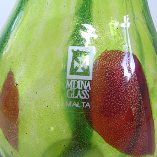 (image for) Mdina Maltese Green & Red Organic Glass Vase - Signed & Labelled - Click Image to Close