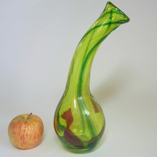 Mdina Maltese Green & Red Organic Glass Vase - Signed & Labelled - Click Image to Close
