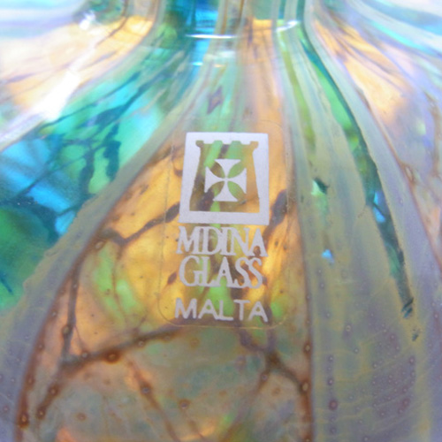 (image for) Mdina 'Crysal Blue Stripe' Maltese Glass Vase - Signed & Labelled - Click Image to Close