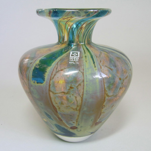 Mdina 'Crysal Blue Stripe' Maltese Glass Vase - Signed & Labelled - Click Image to Close