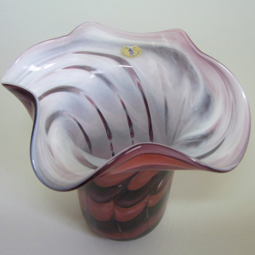 Mtarfa Organic Pink, Purple & White Glass Vase - Signed - Click Image to Close