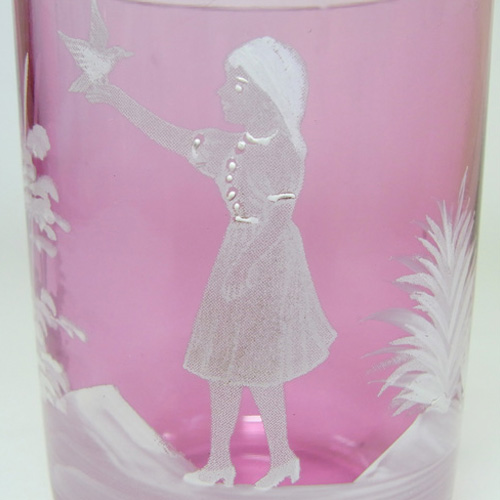 (image for) Mary Gregory Enamelled Pink Glass Carafe + Tumbler Set - Click Image to Close