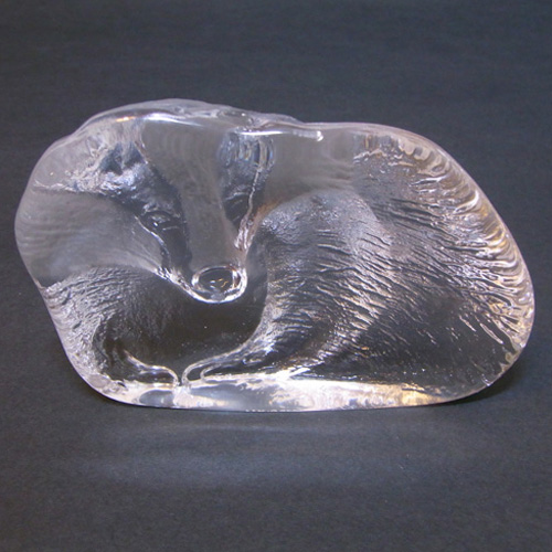 Mats Jonasson / Royal Krona #33644 Glass Badger Paperweight - Signed - Click Image to Close