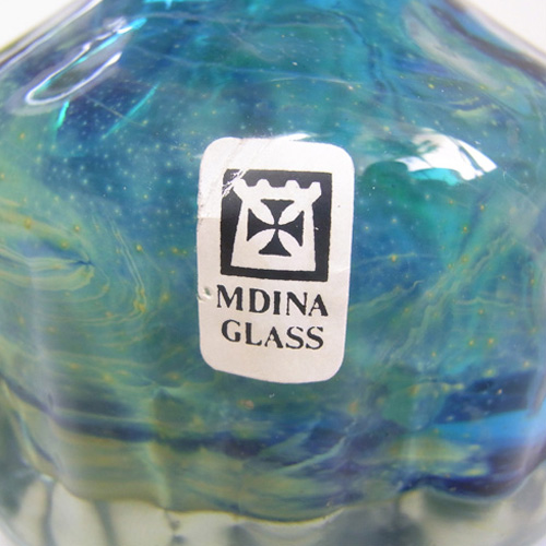 Mdina 'Blue Summer' Maltese Glass Vase - Signed & Labelled - Click Image to Close