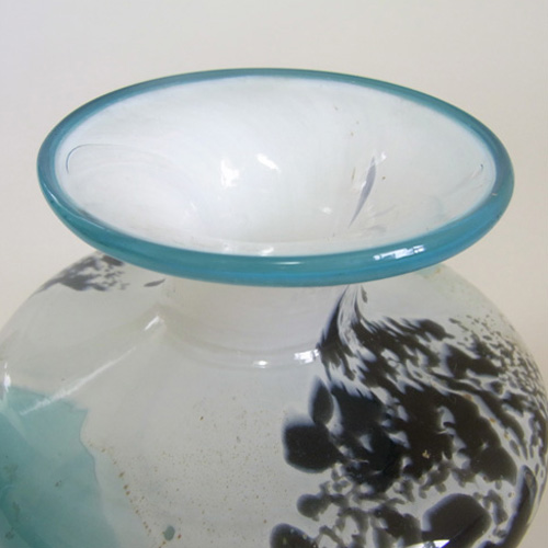 Mdina 'Seascape' Maltese White & Blue Glass Vase - Labelled - Click Image to Close
