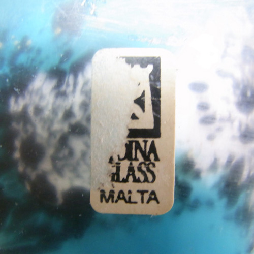 Mdina 'Seascape' Maltese White & Blue Glass Vase - Labelled - Click Image to Close