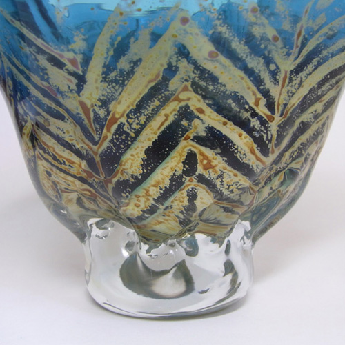 Mdina 'Roman' Maltese Vintage Blue & Yellow Glass Vase - Labelled - Click Image to Close