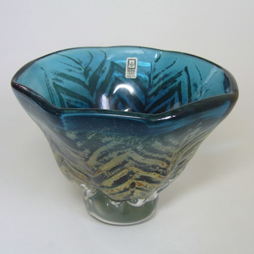 (image for) Mdina 'Roman' Maltese Vintage Blue & Yellow Glass Vase - Labelled - Click Image to Close