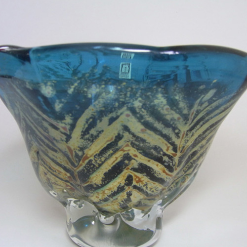 (image for) Mdina 'Roman' Maltese Vintage Blue & Yellow Glass Vase - Labelled - Click Image to Close