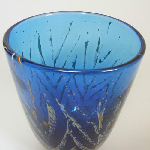 Mdina 'Roman' Maltese Vintage Blue & Yellow Glass Vase - Click Image to Close