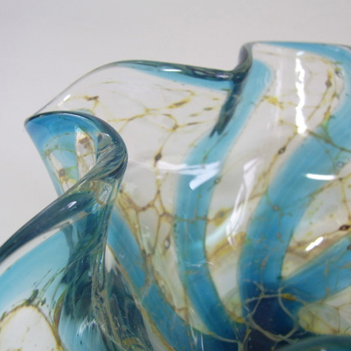 Mdina 'Crysal Blue Stripe' Glass Bowl Yellow Threading - Click Image to Close