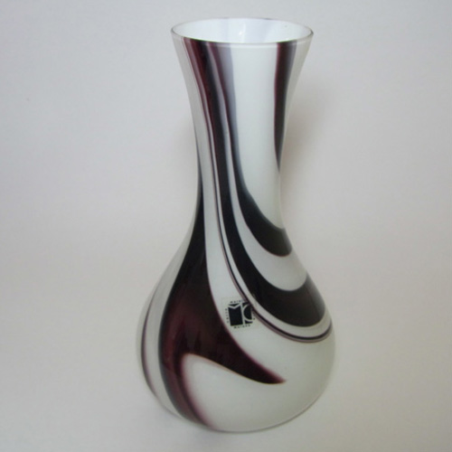 (image for) Carlo Moretti Marbled Purple & White Murano Glass Vase - Label - Click Image to Close