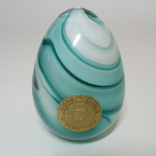 (image for) Carlo Moretti Marbled Green & White Murano Glass Paperweight - Click Image to Close