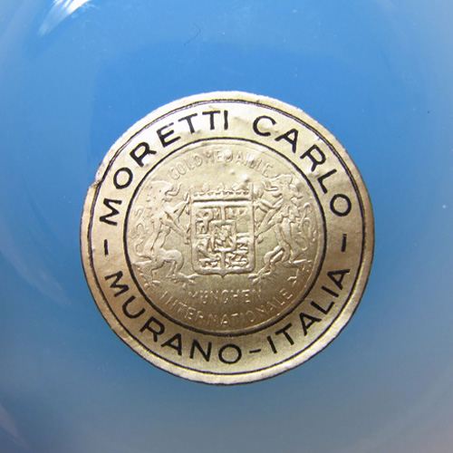 Carlo Moretti Glossy Opalescent Blue Murano Glass Vase - Label - Click Image to Close