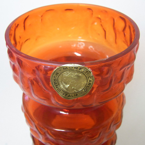 Carlo Moretti Textured Red Murano Glass Vase - Labelled - Click Image to Close