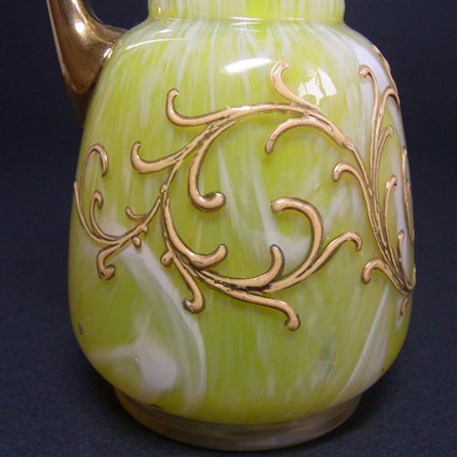 (image for) Pair of Welz Bohemian Lemon Yellow & White Spatter Glass Vases/Jugs - Click Image to Close
