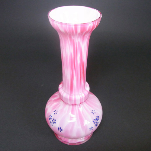 Welz Bohemian Pink & White Spatter Glass Enamelled Vase - Click Image to Close