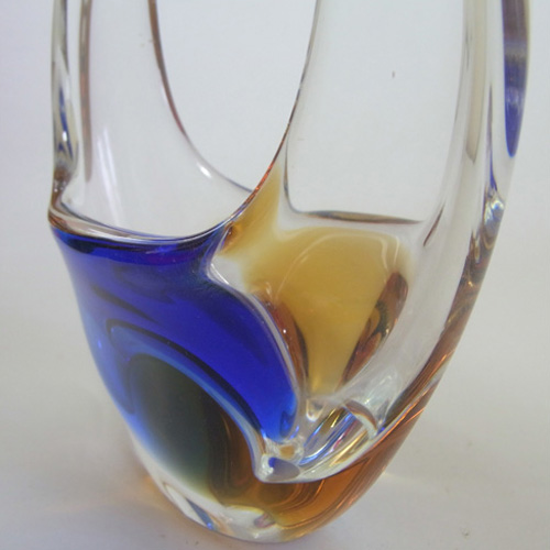 (image for) Chřibská Vintage Czech Amber & Blue Glass Basket Bowl - Click Image to Close