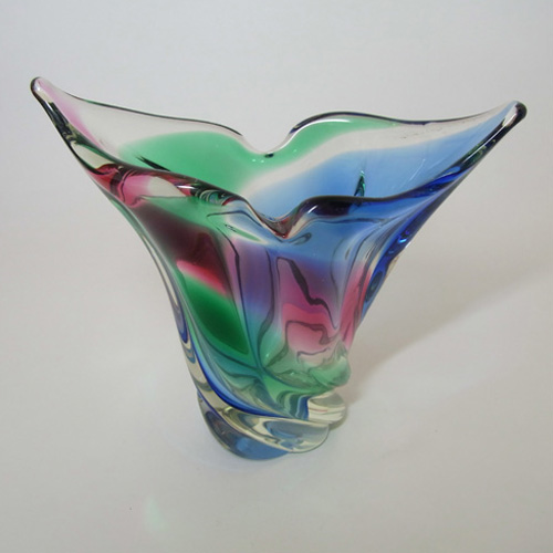 (image for) Iwatsu Hineri Japanese Multicoloured Cased Glass Vase - Click Image to Close
