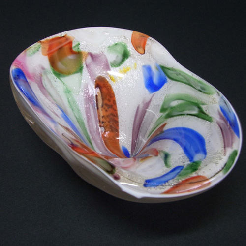 Vetro Artistico Veneziano Murano Glass Silver Leaf Bowl - Click Image to Close