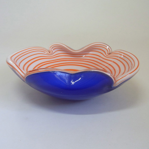 Murano Biomorphic Orange/White/Blue Cased Glass Swirl Bowl - Click Image to Close
