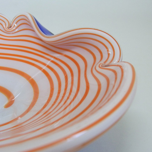 Murano Biomorphic Orange/White/Blue Cased Glass Swirl Bowl - Click Image to Close