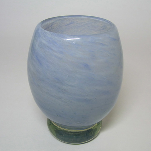 Nazeing? Clouded Mottled Blue Bubble Glass Barrel Vase - Click Image to Close