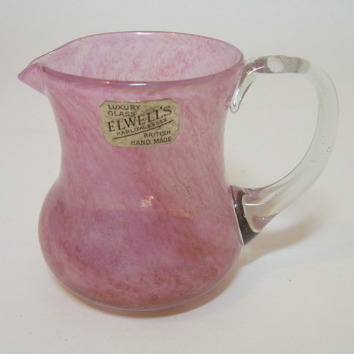 Nazeing 1950's Clouded Pink Bubble Glass Jug - Labelled - Click Image to Close