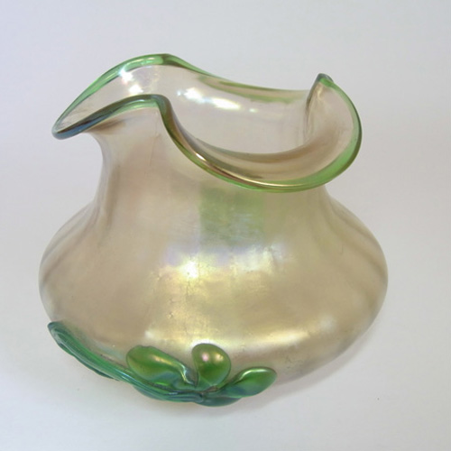 (image for) Kralik Art Nouveau Applied Flower Iridescent Glass Vase - Click Image to Close
