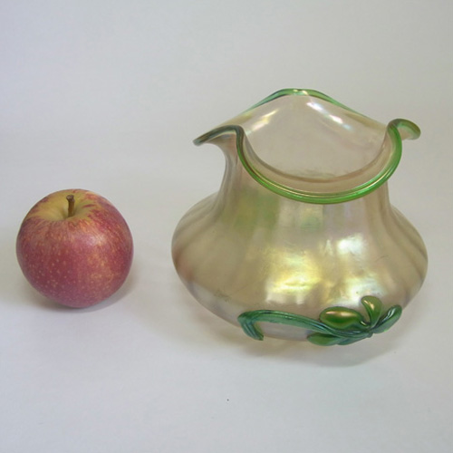 (image for) Kralik Art Nouveau Applied Flower Iridescent Glass Vase - Click Image to Close