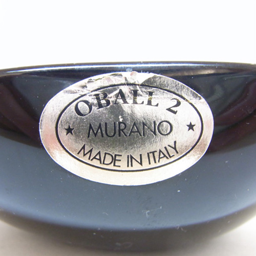 Oball Murano Black Glass Silver Leaf Bowl - Labelled - Click Image to Close
