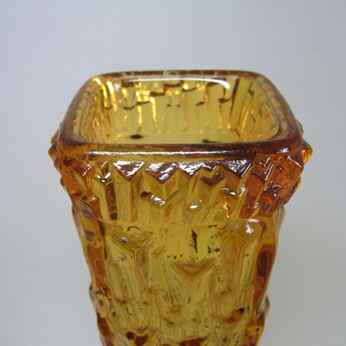 Oberglas Austrian Tall Amber Bark Textured Glass Vase - Click Image to Close