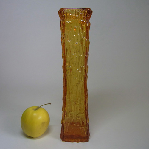 Oberglas Austrian Tall Amber Bark Textured Glass Vase - Click Image to Close