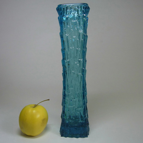 (image for) Oberglas Austrian Tall Blue Bark Textured Glass Vase - Click Image to Close