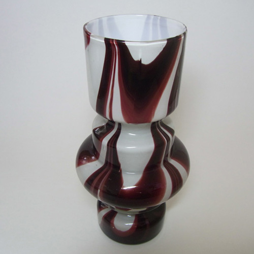 (image for) Empoli Vintage Marbled Purple & White Glass Hooped Vase - Click Image to Close