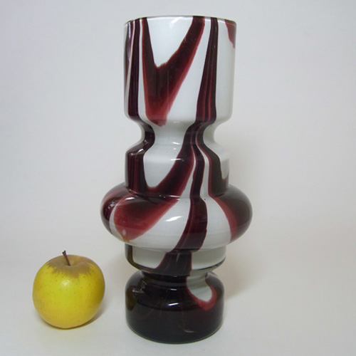 (image for) Empoli Vintage Marbled Purple & White Glass Hooped Vase - Click Image to Close