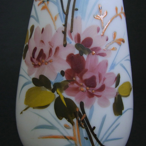 (image for) 2 x Victorian Hand Painted/Enamelled Opaque Glass Vases - Click Image to Close