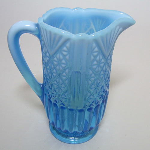 (image for) Davidson 1900s Blue Pearline Glass 'Lords & Ladies' Jug - Click Image to Close